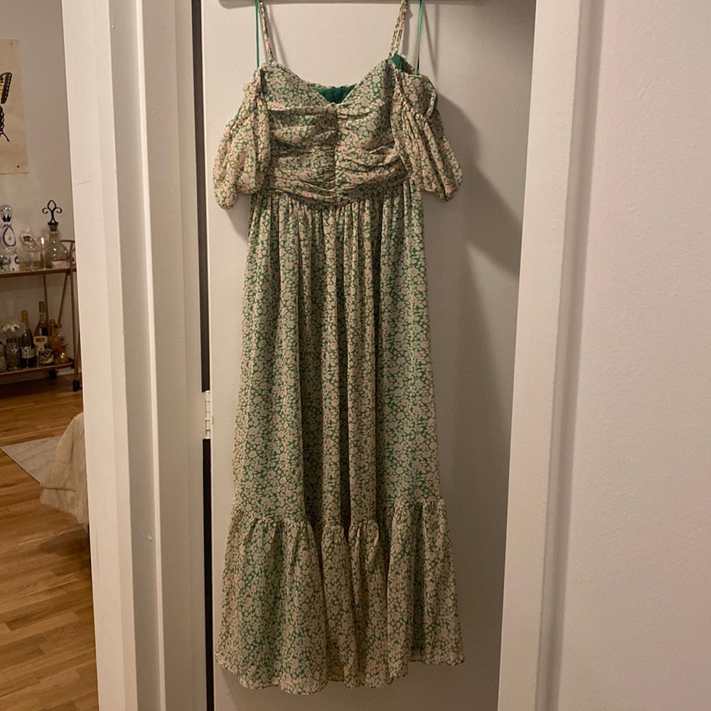 Bardot floral midi dress, off shoulder or has adjustable straps